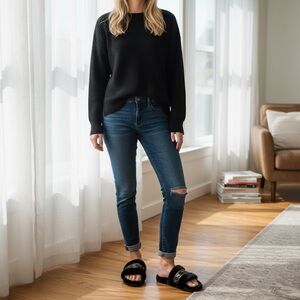 PUMA // Black Faux Fur Slide Slippers with Logo Strap